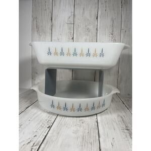 Fire King Candle Glow 2 Piece Lot Casserole Baking Dish Round And Loaf